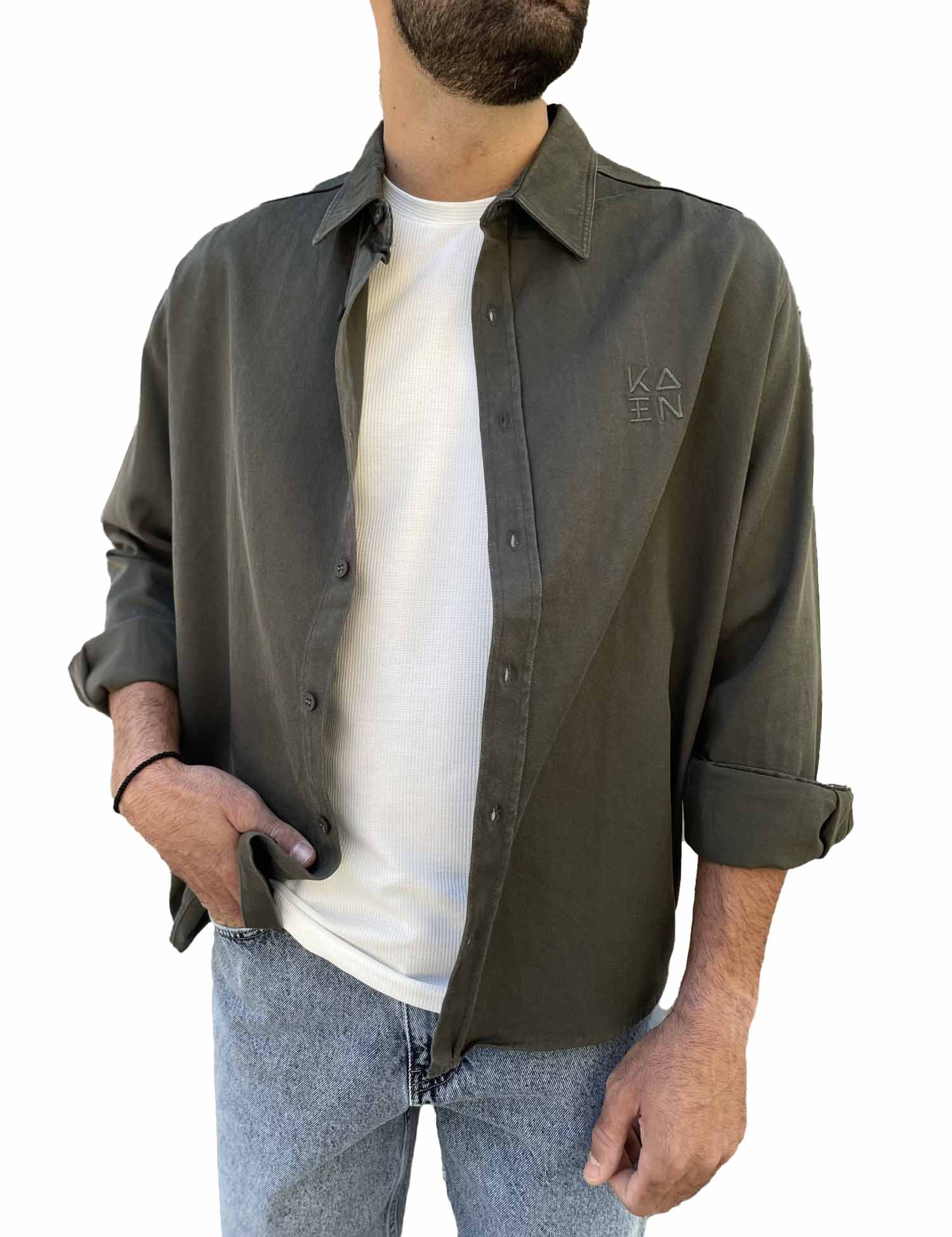 Ανδρικό λαδί overshirt με γιακά 4529L φωτογραφία